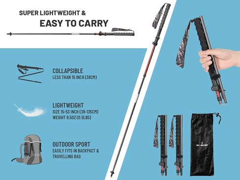 G2 عصي المشي القابلة للطي/سبائك الألومنيوم/قبضة من الإسفنج الناعم/حزام معصم مريح/ضغط تلسكوبي مرن (عبوة من قطبين) أحمر/أزرق/ملون in Kuwait