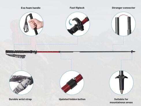 G2 عصي المشي القابلة للطي/سبائك الألومنيوم/قبضة من الإسفنج الناعم/حزام معصم مريح/ضغط تلسكوبي مرن (عبوة من قطبين) أحمر/أزرق/ملون in Kuwait