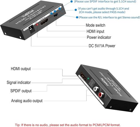 HDMI Audio Extractor 4K HDMI إلى محول مقسم الصوت البصري متوافق مع Apple TV Firestick PS4 يدعم EDID HDCP Dolby5.1 3D in Saudi Arabia