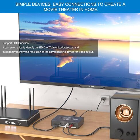 HDMI Audio Extractor 4K HDMI إلى محول مقسم الصوت البصري متوافق مع Apple TV Firestick PS4 يدعم EDID HDCP Dolby5.1 3D in Saudi Arabia