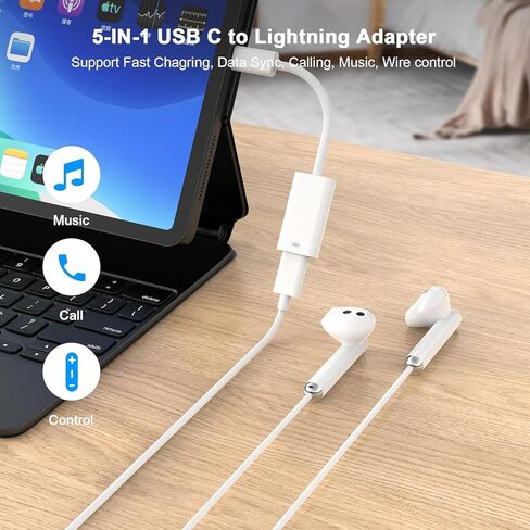محول مقبس صوت USB C إلى Lightning لهاتف iPhone 16 15، محول سماعات رأس من النوع C إلى Lightning من القماش المنسوج لهاتف iPhone 16/16 Plus/16 Pro/16 Pro Max/ 15/15 Pro/15 Pro Max يدعم الشحن in Kuwait