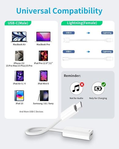 محول مقبس صوت USB C إلى Lightning لهاتف iPhone 16 15، محول سماعات رأس من النوع C إلى Lightning من القماش المنسوج لهاتف iPhone 16/16 Plus/16 Pro/16 Pro Max/ 15/15 Pro/15 Pro Max يدعم الشحن in Kuwait