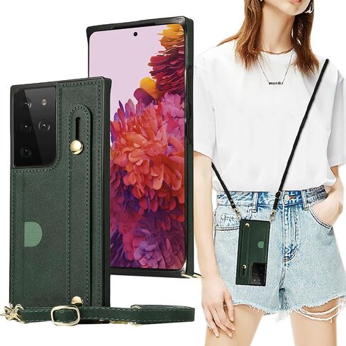 CCSmall Case Crossbody for Samsung Galaxy S21 Ultra with Card Slot Holder, Removable Adjustable Shoulder Strap Lanyard with Wristband Kickstand Phone Cover Case for Galaxy S21 Ultra KB Black in Saudi Arabia