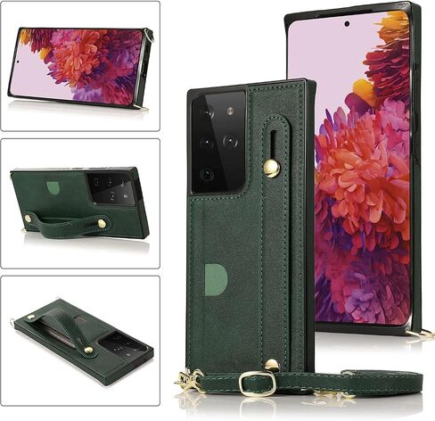 CCSmall Case Crossbody for Samsung Galaxy S21 Ultra with Card Slot Holder, Removable Adjustable Shoulder Strap Lanyard with Wristband Kickstand Phone Cover Case for Galaxy S21 Ultra KB Black in Saudi Arabia