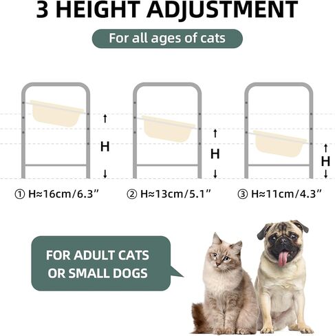 Ceramic Adjustable Raised Cat Bowls with Durable Stand Elevated Cat Dish for Small Cat, Food and Water Bowls Pet Feeding Bowl, Non-Slip Tilted No Spill (5" Double Bowls, Cream White) in Saudi Arabia