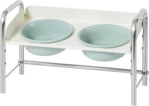 Ceramic Adjustable Raised Cat Bowls with Durable Stand Elevated Cat Dish for Small Cat, Food and Water Bowls Pet Feeding Bowl, Non-Slip Tilted No Spill (5" Double Bowls, Cream White) in Saudi Arabia