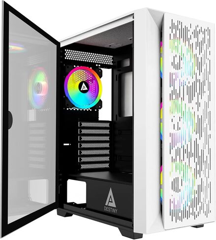 حافظة كمبيوتر ألعاب Apevia EVOLUTION-BK Evolution Mid Tower مع مراوح PWM ARGB مقاس 6 × 120 مم، و366 وضع إضاءة RGB، و1 × لوحة أمامية شبكية معدنية، و1 × لوحة جانبية زجاجية مغناطيسية على شكل باب دوار، 2 × USB3.0، أسود in Saudi Arabia