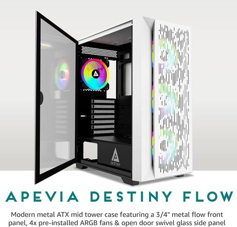 حافظة كمبيوتر ألعاب Apevia EVOLUTION-BK Evolution Mid Tower مع مراوح PWM ARGB مقاس 6 × 120 مم، و366 وضع إضاءة RGB، و1 × لوحة أمامية شبكية معدنية، و1 × لوحة جانبية زجاجية مغناطيسية على شكل باب دوار، 2 × USB3.0، أسود in Saudi Arabia