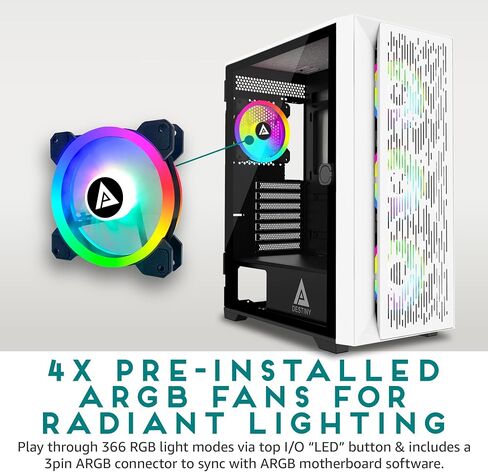 حافظة كمبيوتر ألعاب Apevia EVOLUTION-BK Evolution Mid Tower مع مراوح PWM ARGB مقاس 6 × 120 مم، و366 وضع إضاءة RGB، و1 × لوحة أمامية شبكية معدنية، و1 × لوحة جانبية زجاجية مغناطيسية على شكل باب دوار، 2 × USB3.0، أسود in Saudi Arabia