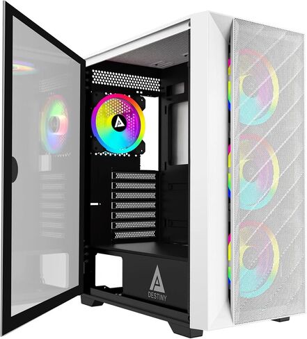 حافظة كمبيوتر ألعاب Apevia EVOLUTION-BK Evolution Mid Tower مع مراوح PWM ARGB مقاس 6 × 120 مم، و366 وضع إضاءة RGB، و1 × لوحة أمامية شبكية معدنية، و1 × لوحة جانبية زجاجية مغناطيسية على شكل باب دوار، 2 × USB3.0، أسود in Saudi Arabia