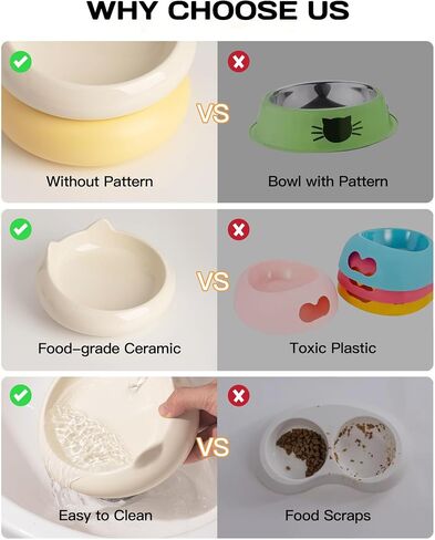 Ceramic Cat Bowls, 15°Tilted Wide Cat Food Dish and Water Bowl, Whisker Friendly 2 in 1 Ceramic Raised Cat Dishes for Indoor Cats Kitten, 2 Pack (White+Yellow) in Saudi Arabia