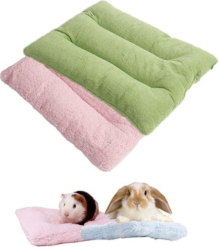 Meow&Woof 2 Pack مفرش سرير قابل للغسل على شكل خنزير غينيا، وسادة صوف دافئة للأرنب، الجرذ، القنفذ، الشينشيلا، فراش أرنب ناعم قابل لإعادة الاستخدام وإكسسوارات 9.8 × 11.8 بوصة أخضر وردي in Kuwait