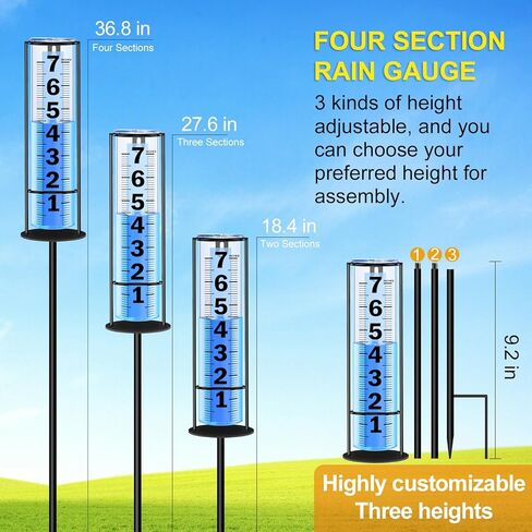 مقياس المطر في الهواء الطلق مطور، دقيق مقاوم للتجمد، مقاييس المطر السميكة في الهواء الطلق أفضل تصنيف، أرقام واضحة كبيرة وأداة قياس المطر ارتفاع قابل للتعديل للحديقة، الفناء، العشب، الفناء، واستخدام المزرعة in Kuwait