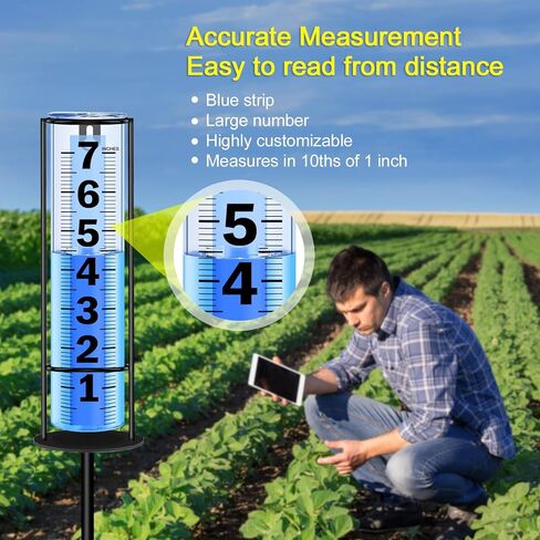 مقياس المطر في الهواء الطلق مطور، دقيق مقاوم للتجمد، مقاييس المطر السميكة في الهواء الطلق أفضل تصنيف، أرقام واضحة كبيرة وأداة قياس المطر ارتفاع قابل للتعديل للحديقة، الفناء، العشب، الفناء، واستخدام المزرعة in Kuwait
