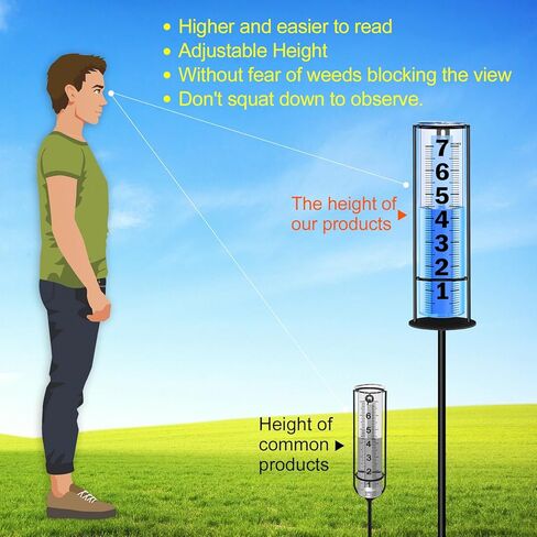 مقياس المطر في الهواء الطلق مطور، دقيق مقاوم للتجمد، مقاييس المطر السميكة في الهواء الطلق أفضل تصنيف، أرقام واضحة كبيرة وأداة قياس المطر ارتفاع قابل للتعديل للحديقة، الفناء، العشب، الفناء، واستخدام المزرعة in Kuwait