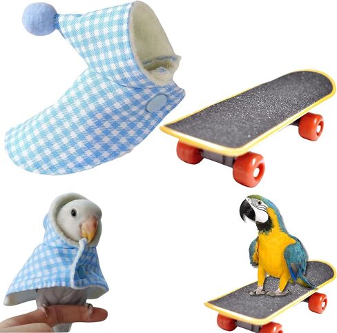Bird Skateboard Costume, Clothes for Parrots, Costume for Birds and Mini Training Skateboard for Parrots, Bird Clothes, Parakeet Costume, Bird Toys For Parrots, Parrot Clothes for Birds (Blue) in Saudi Arabia