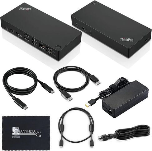 حزمة محطة الإرساء 40AS0090US ThinkPad USB-C Gen 2 مع محول طاقة تيار متردد بقدرة 90 وات + كابل HDMI + كابل USB من النوع C + كابل DisplayPort + قطعة قماش من الألياف الدقيقة in Saudi Arabia