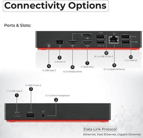 حزمة محطة الإرساء 40AS0090US ThinkPad USB-C Gen 2 مع محول طاقة تيار متردد بقدرة 90 وات + كابل HDMI + كابل USB من النوع C + كابل DisplayPort + قطعة قماش من الألياف الدقيقة in Saudi Arabia
