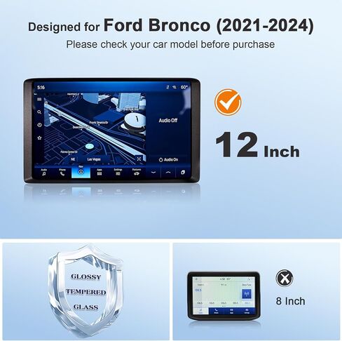 واقي شاشة برونكو 12 بوصة لعام 2021-2024 Ford Bronco Raptor/Wildtrak/Outer Banks/Everglades/Badlands SYNC 4 12 بوصة شاشة لمس Bronco Accessories طبقة حماية من الزجاج المقسى (Bronco 12-In HD) in Saudi Arabia