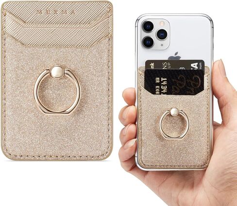 LUVI Phone Card Holder Wallet with Ring Stand Kickstand Pocket RFID Blocking Credit Card Bling Glitter PU Leather Sticky Wallet Back of Phone for Women Men in Kuwait