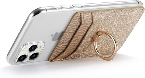 LUVI Phone Card Holder Wallet with Ring Stand Kickstand Pocket RFID Blocking Credit Card Bling Glitter PU Leather Sticky Wallet Back of Phone for Women Men in Kuwait