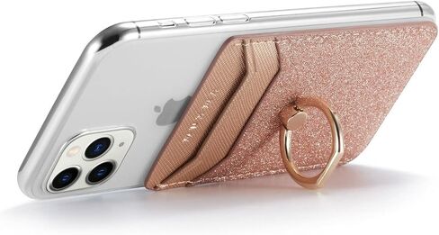 LUVI Phone Card Holder Wallet with Ring Stand Kickstand Pocket RFID Blocking Credit Card Bling Glitter PU Leather Sticky Wallet Back of Phone for Women Men in Kuwait