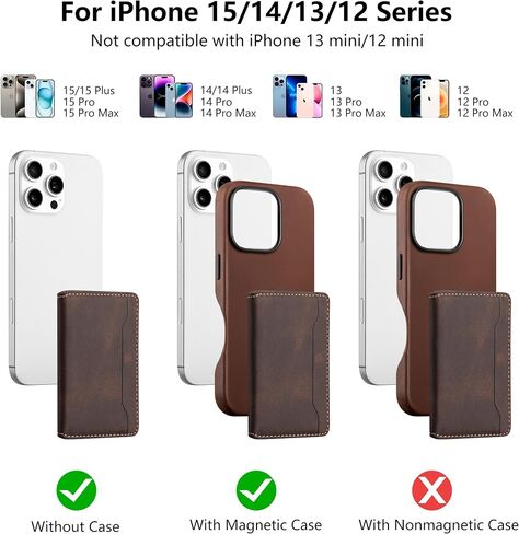 maogoam for MagSafe Wallet, Classic Folio Magnetic Wallet, Stronger Magnetic Card Holder for iPhone 16/15/14/13/12, Leather Magnetic Phone Slim Wallet Fit 4 Cards, RFID Blocking, Dark Brown in Saudi Arabia