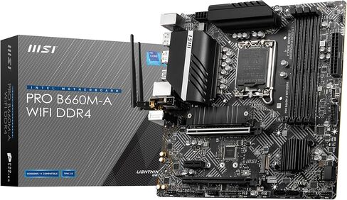 اللوحة الأم MSI PRO B660M-A WiFi DDR4، Micro-ATX - تدعم معالجات Intel Core من الجيل الثاني عشر، LGA 1700 - DDR4 Memory Boost 4800+MHz/OC، فتحة PCIe 4.0 x16، 2 x M.2 Gen4 فتحات، 2.5G LAN، Wi -فاي 6 in Saudi Arabia