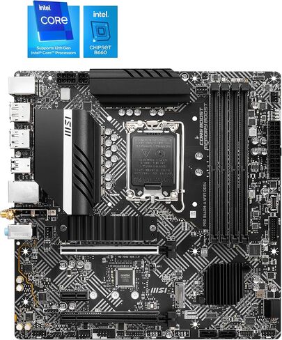 اللوحة الأم MSI PRO B660M-A WiFi DDR4، Micro-ATX - تدعم معالجات Intel Core من الجيل الثاني عشر، LGA 1700 - DDR4 Memory Boost 4800+MHz/OC، فتحة PCIe 4.0 x16، 2 x M.2 Gen4 فتحات، 2.5G LAN، Wi -فاي 6 in Saudi Arabia