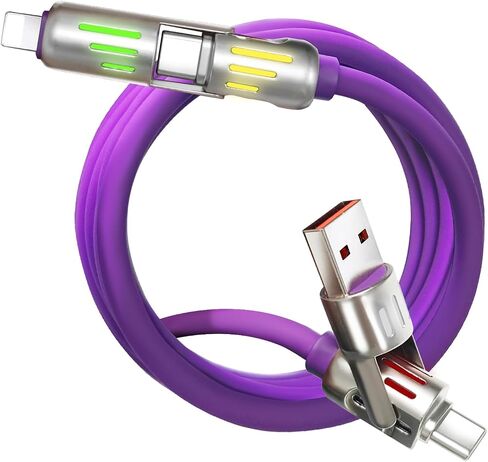 4 in 1 Fast Charging USB C Cable 65W Cable 6mm Silicon USB C to USB C Charger Cord, Multi Charging Cable Combo Type C/USB A/L Port for iPhone/iPad/Samsung/MacBook 5' (Purple) in Saudi Arabia