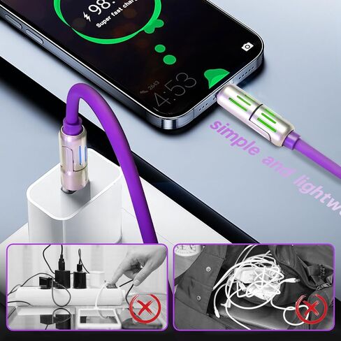 4 in 1 Fast Charging USB C Cable 65W Cable 6mm Silicon USB C to USB C Charger Cord, Multi Charging Cable Combo Type C/USB A/L Port for iPhone/iPad/Samsung/MacBook 5' (Purple) in Saudi Arabia