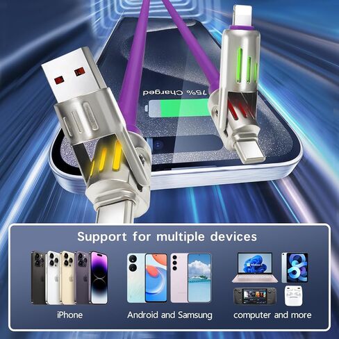4 in 1 Fast Charging USB C Cable 65W Cable 6mm Silicon USB C to USB C Charger Cord, Multi Charging Cable Combo Type C/USB A/L Port for iPhone/iPad/Samsung/MacBook 5' (Purple) in Saudi Arabia