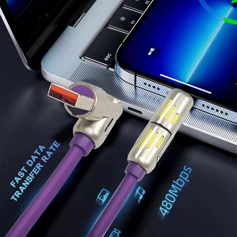 4 in 1 Fast Charging USB C Cable 65W Cable 6mm Silicon USB C to USB C Charger Cord, Multi Charging Cable Combo Type C/USB A/L Port for iPhone/iPad/Samsung/MacBook 5' (Purple) in Saudi Arabia