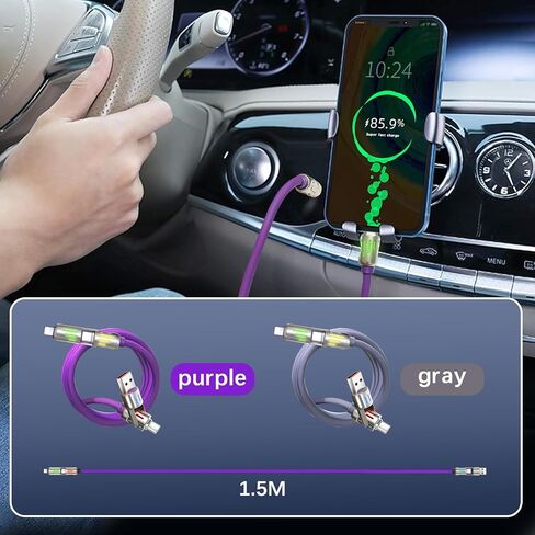 4 in 1 Fast Charging USB C Cable 65W Cable 6mm Silicon USB C to USB C Charger Cord, Multi Charging Cable Combo Type C/USB A/L Port for iPhone/iPad/Samsung/MacBook 5' (Purple) in Saudi Arabia