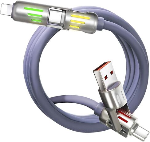 4 in 1 Fast Charging USB C Cable 65W Cable 6mm Silicon USB C to USB C Charger Cord, Multi Charging Cable Combo Type C/USB A/L Port for iPhone/iPad/Samsung/MacBook 5' (Purple) in Saudi Arabia