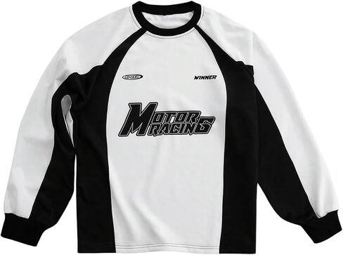 GORGLITTER Men's Letter Graphic Top Stitching Sweatshirt Long Sleeve Crewneck Pullover Top in Saudi Arabia