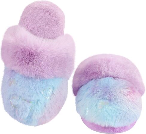 Girls Fluffy Slippers Soft Plush Slip-on House Slippers with Memory Foam Cute Faux Fur Fuzzy House Shoes for Indoor in Kuwait