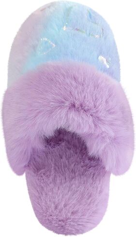 Girls Fluffy Slippers Soft Plush Slip-on House Slippers with Memory Foam Cute Faux Fur Fuzzy House Shoes for Indoor in Kuwait