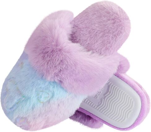 Girls Fluffy Slippers Soft Plush Slip-on House Slippers with Memory Foam Cute Faux Fur Fuzzy House Shoes for Indoor in Kuwait