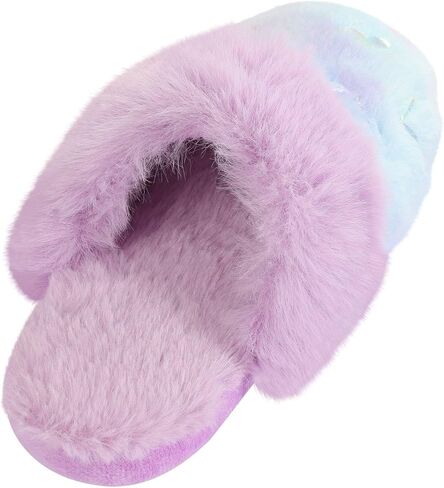 Girls Fluffy Slippers Soft Plush Slip-on House Slippers with Memory Foam Cute Faux Fur Fuzzy House Shoes for Indoor in Kuwait