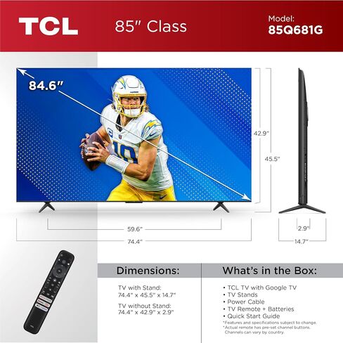 تلفزيون TCL 55 بوصة Q68 QLED Pro 4K UHD الذكي مع تلفزيون Google (55Q681G، موديل 2024) Dolby Vision، Dolby Atmos، HDR Pro، مسرع الألعاب حتى 120 هرتز، جهاز تحكم صوتي، يعمل مع Alexa، بث تلفزيوني in Saudi Arabia