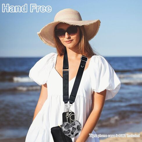 Clip and Go Phone Strap with Zipper Pouch Crossbody, Adjustable Chain Lanyard Leather Wallet with Cute Furry Charms and Lovely Key Chain Holder for All Phones, Pink in Kuwait