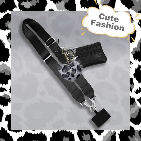 Clip and Go Phone Strap with Zipper Pouch Crossbody, Adjustable Chain Lanyard Leather Wallet with Cute Furry Charms and Lovely Key Chain Holder for All Phones, Pink in Kuwait