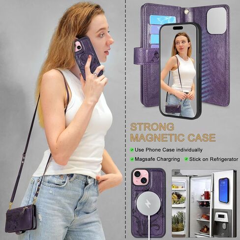 حافظة Lacass لهاتف iPhone 15 / iPhone 14 / iPhone 13 قابلة للفصل، متوافقة مع الشحن اللاسلكي MagSafe، [حماية من سرقة البطاقات]، حافظة مغناطيسية من جلد البولي يوريثان (أخضر سماوي) in Saudi Arabia