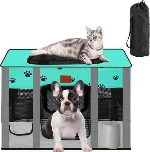 Portable Dog Playpen,Cat Playpen Pet Delivery Room,Portable Kennel Tent Game Pens Suitable for All Medium/Small Pets Metal Dog Crate,with Dog Pee Pad Carring Bag for Indoor/Outdoor Travel (Gray) in Saudi Arabia