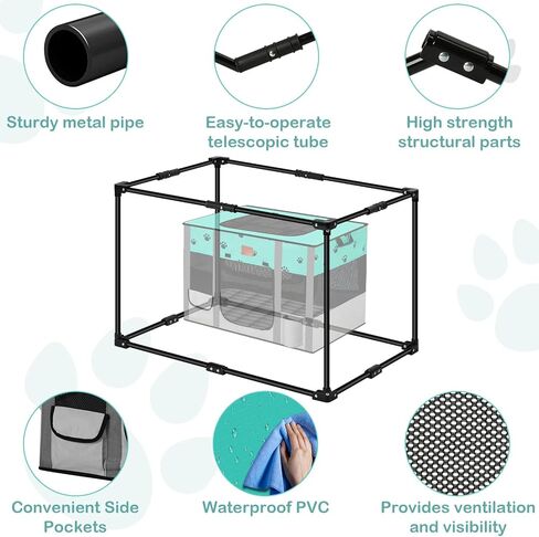 Portable Dog Playpen,Cat Playpen Pet Delivery Room,Portable Kennel Tent Game Pens Suitable for All Medium/Small Pets Metal Dog Crate,with Dog Pee Pad Carring Bag for Indoor/Outdoor Travel (Gray) in Saudi Arabia