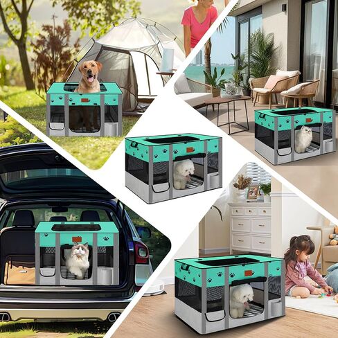 Portable Dog Playpen,Cat Playpen Pet Delivery Room,Portable Kennel Tent Game Pens Suitable for All Medium/Small Pets Metal Dog Crate,with Dog Pee Pad Carring Bag for Indoor/Outdoor Travel (Gray) in Saudi Arabia