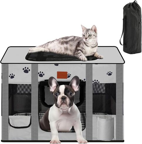 Portable Dog Playpen,Cat Playpen Pet Delivery Room,Portable Kennel Tent Game Pens Suitable for All Medium/Small Pets Metal Dog Crate,with Dog Pee Pad Carring Bag for Indoor/Outdoor Travel (Gray) in Saudi Arabia