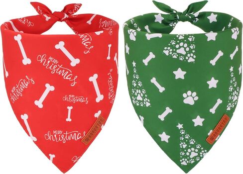 ADOGGYGO Christmas Dog Bandana, Red Green Merry Christmas Dog Scarf, Premium Durable Fabric, Adjustable Fit Dog Christmas Bandanas for Medium Large Dogs Pets (Large, Christmas) in Kuwait