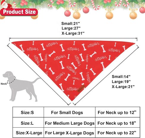 ADOGGYGO Christmas Dog Bandana, Red Green Merry Christmas Dog Scarf, Premium Durable Fabric, Adjustable Fit Dog Christmas Bandanas for Medium Large Dogs Pets (Large, Christmas) in Kuwait